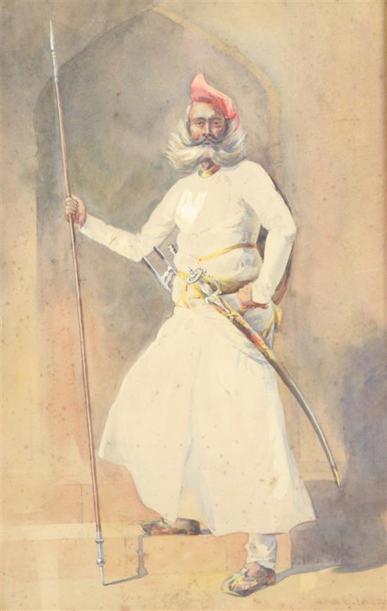 Alfred Crowdy Lovett (1862-1919) Portrait of an Indian warrior 21 x 13.5in.